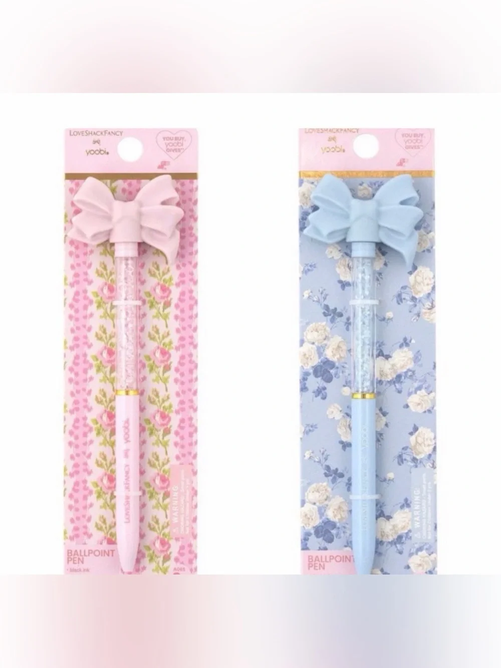 New lot of 2 LoveShackFancy x Target yoobi Ballpoint Bow Pen Set Pink & Blue